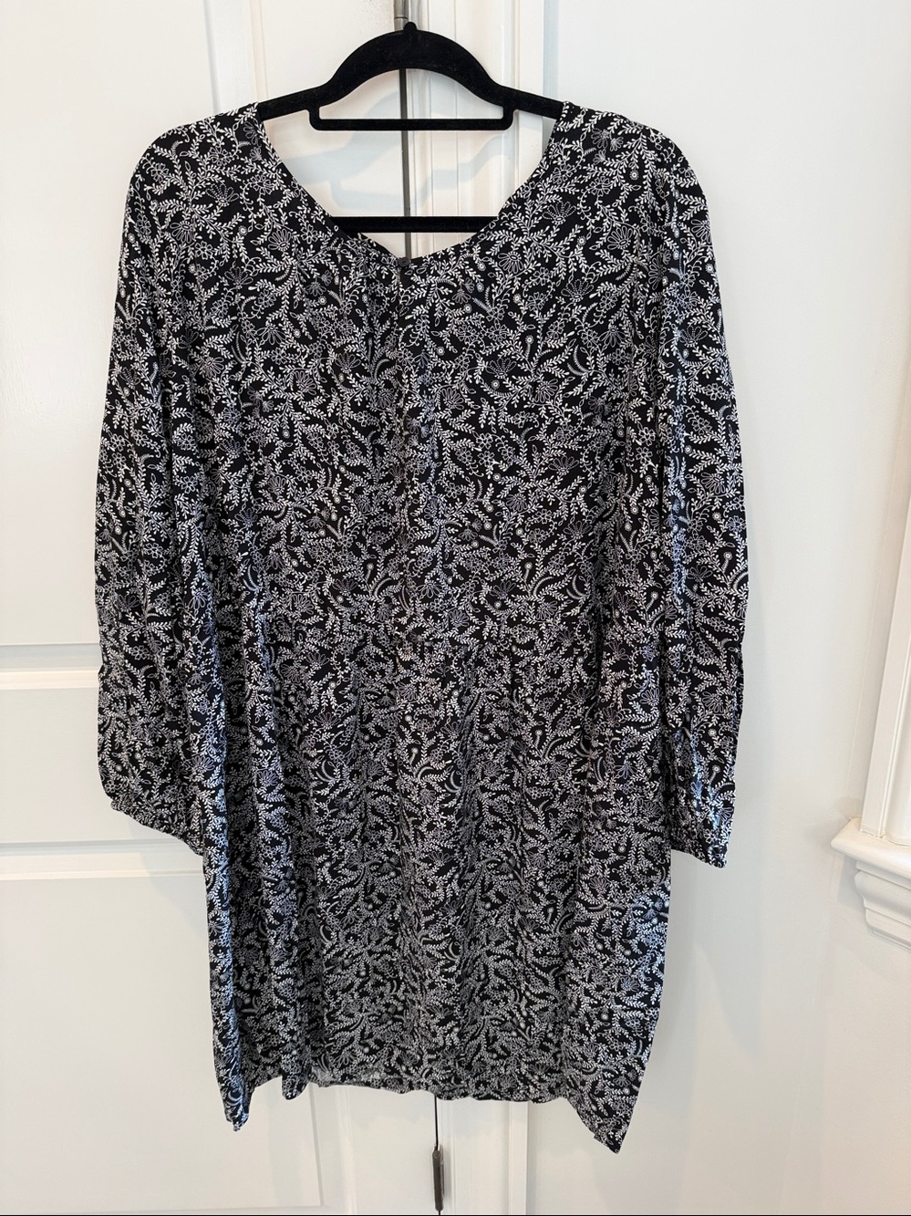 Old Navy Black and White Floral Long-Sleeve Scoop Dress XXL NWT